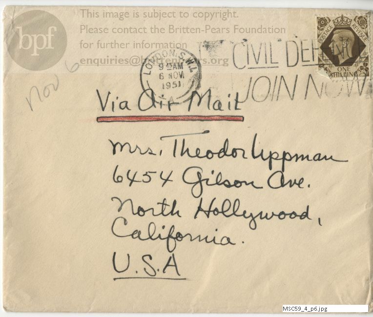 Letter from Theodor Uppman to Jean Uppman