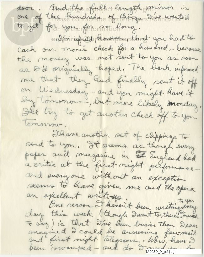 Letter from Theodor Uppman to Jean Uppman