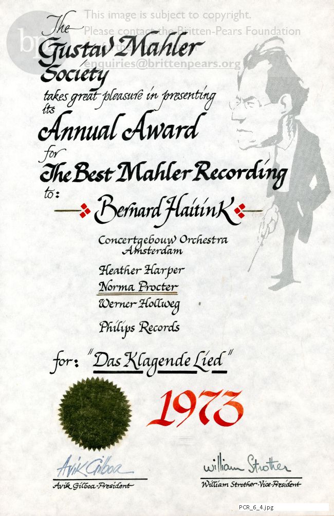 Gustav Mahler Society Best Mahler Recording award