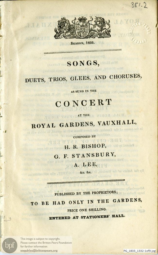 Concert programme: Various composers, Royal Gardens, Vauxhall