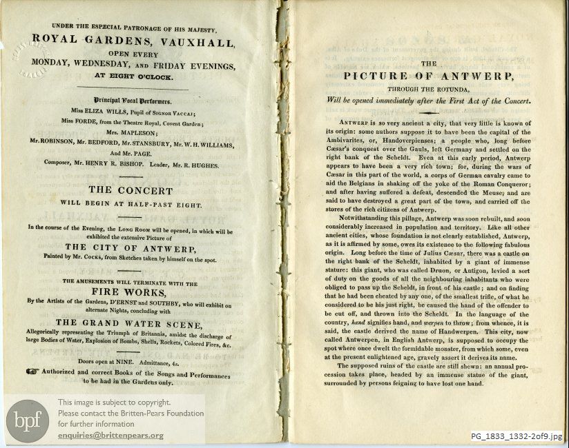 Concert programme: Various composers, Royal Gardens, Vauxhall