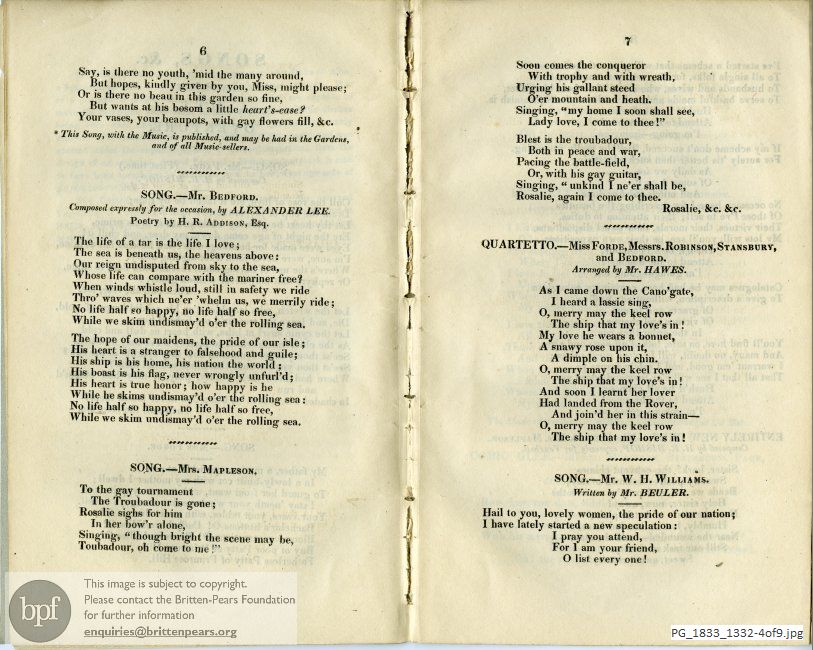 Concert programme: Various composers, Royal Gardens, Vauxhall