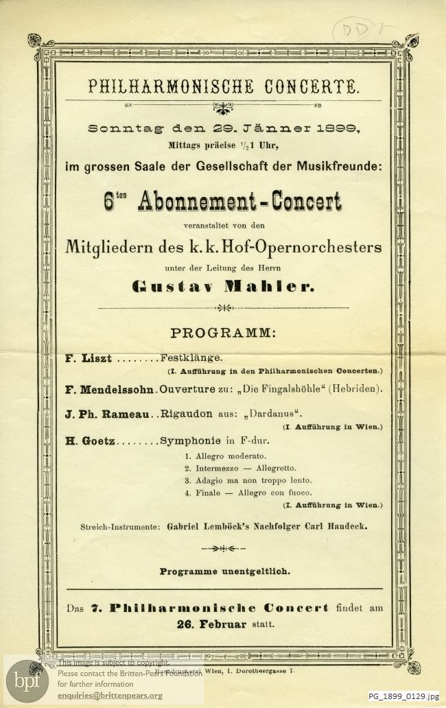 Concert programme:  Various Composers, Grossen Saale de Gesellschaft der Musikfreunde, Vienna