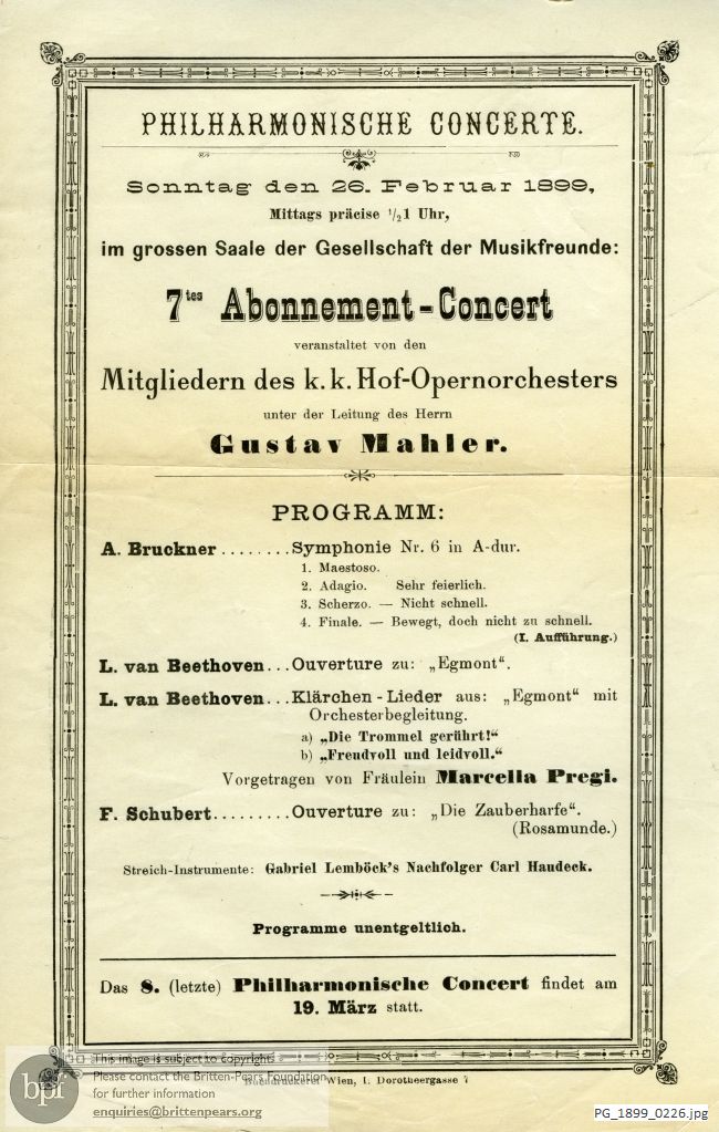 Concert programme:  Various Composers, Grossen Saale de Gesellschaft der Musikfreunde, Vienna