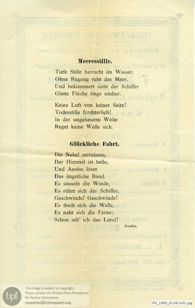 Concert programme:  Various Composers, Grossen Saale de Gesellschaft der Musikfreunde, Vienna