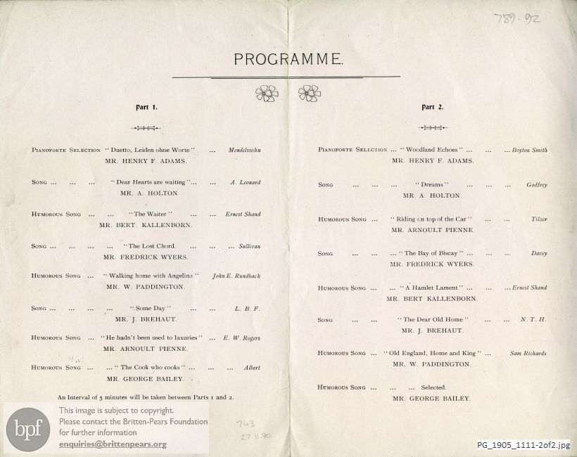 Concert programme:  Various Composers, Burghley Road School, London