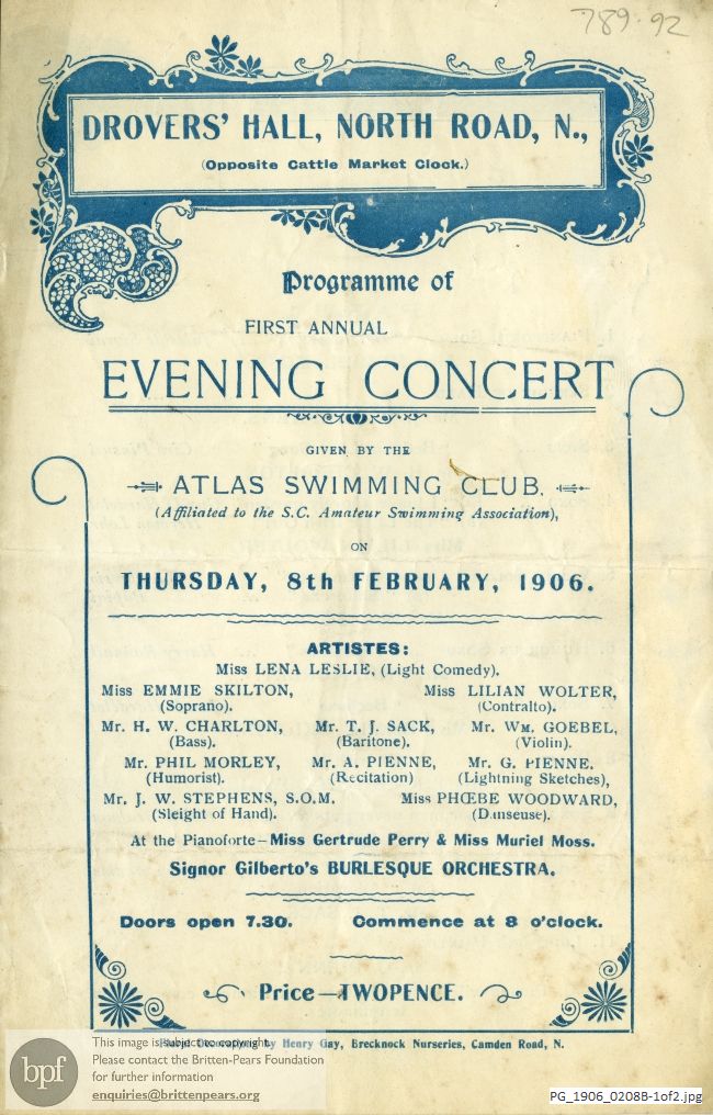 Concert programme:  Various Composers, Drovers' Hall, London