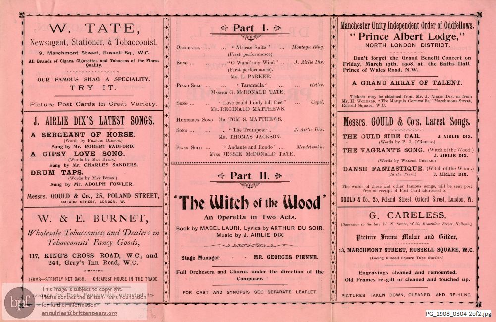 Concert programme:  Various Composers, Drill Hall, London