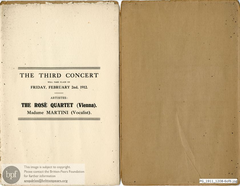 Concert programme:  Bridge Quartet in E Minor, Liverpool