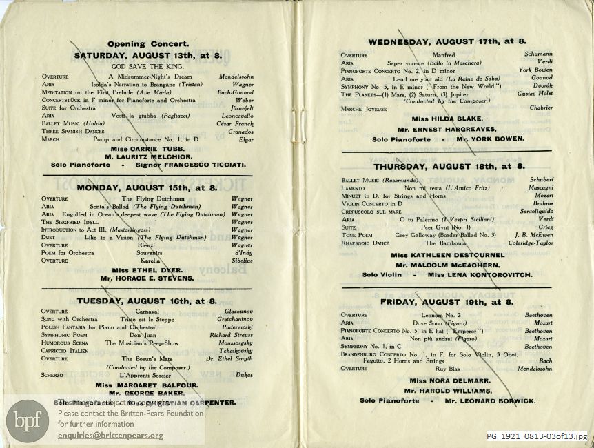 Concert programme:  Various Composers, Queen's Hall, London