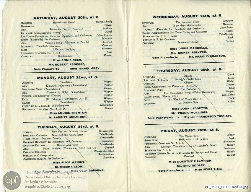 Concert programme:  Various Composers, Queen's Hall, London