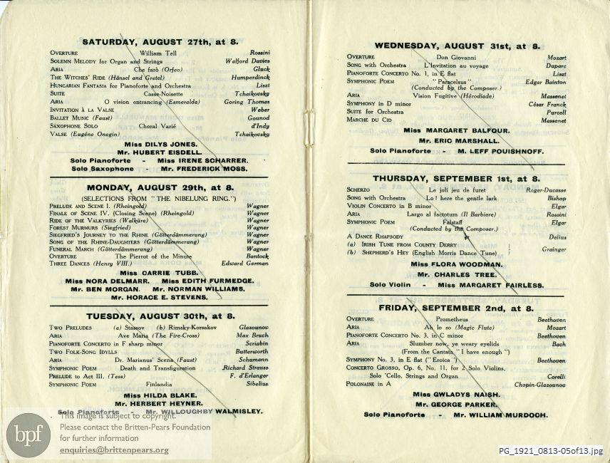 Concert programme:  Various Composers, Queen's Hall, London