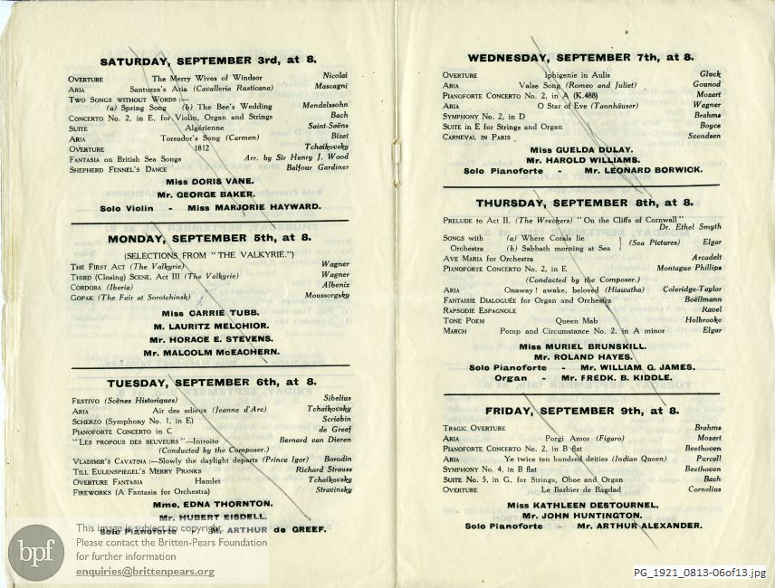 Concert programme:  Various Composers, Queen's Hall, London