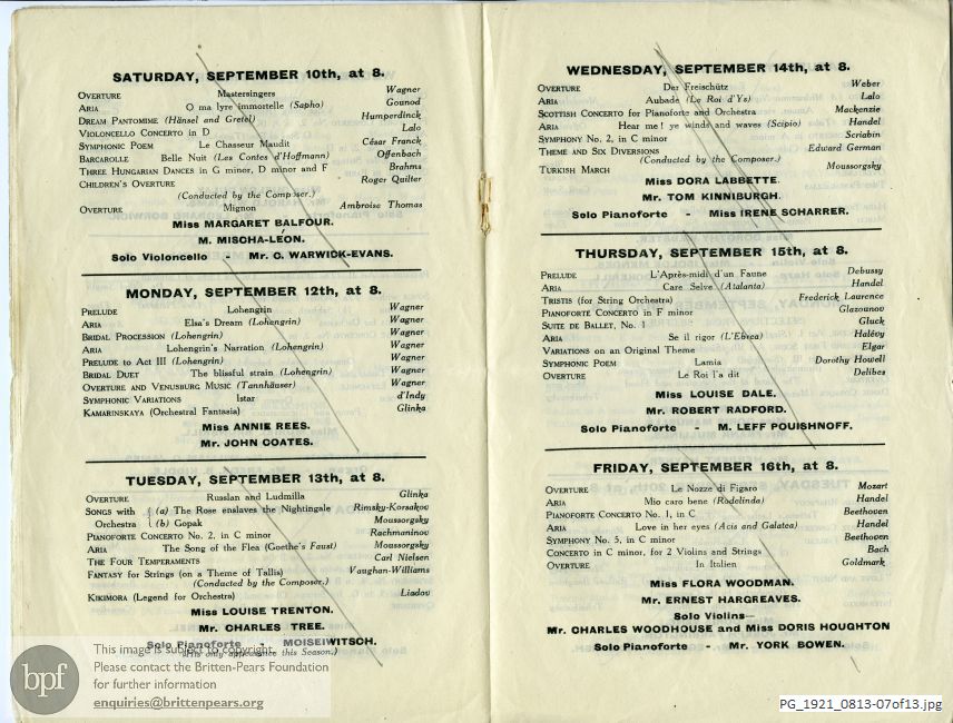Concert programme:  Various Composers, Queen's Hall, London