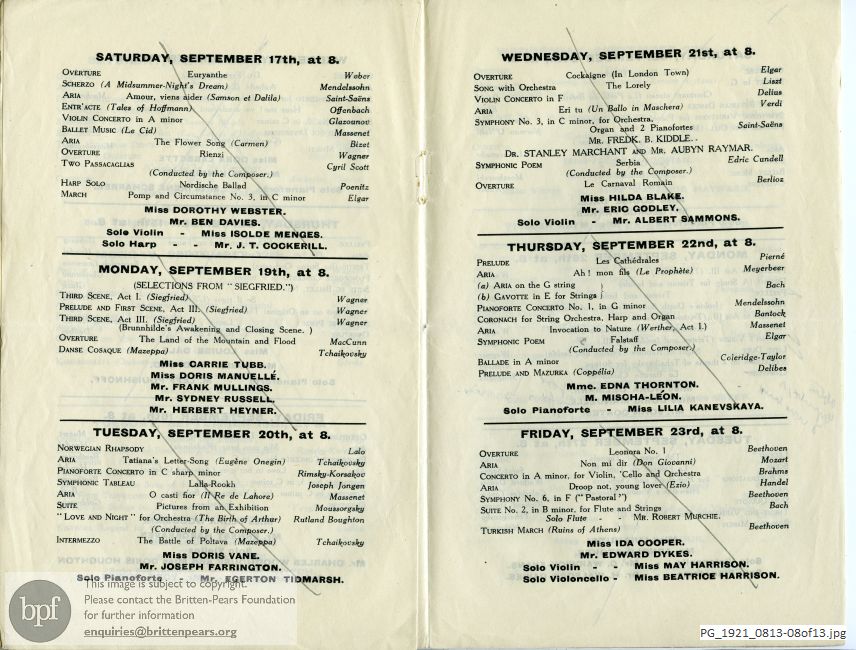 Concert programme:  Various Composers, Queen's Hall, London