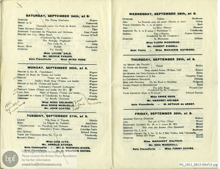Concert programme:  Various Composers, Queen's Hall, London