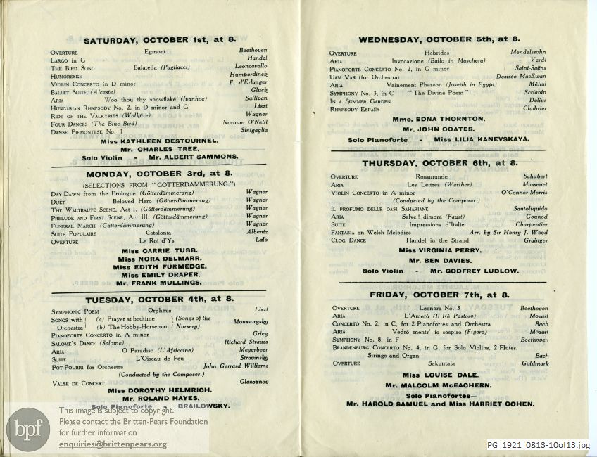 Concert programme:  Various Composers, Queen's Hall, London