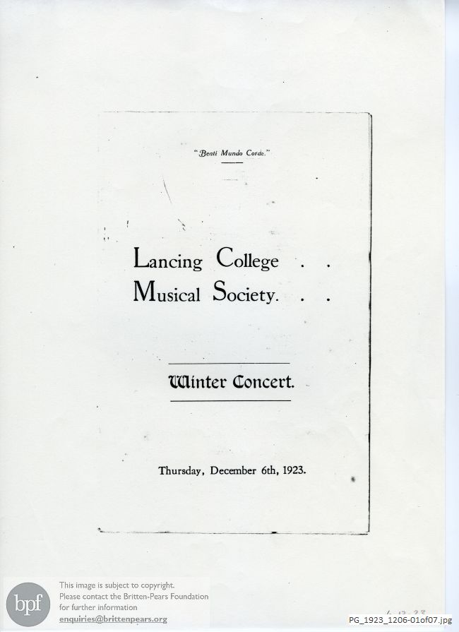 Concert programme:  Various Composers, Lancing College, Sussex