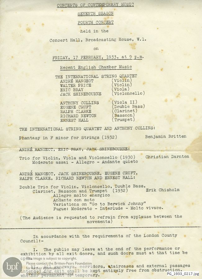 Britten Phantasy in F Minor for Strings [String Quintet], BBC Concert Hall, London