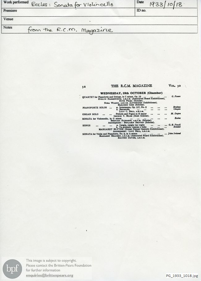 Various Composers, Royal College of Music, London