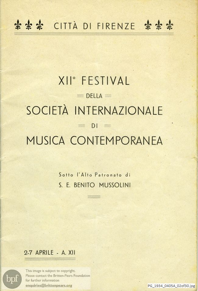 Programme for the twelfth Festival of the International Society for Contemporary Music, Florence