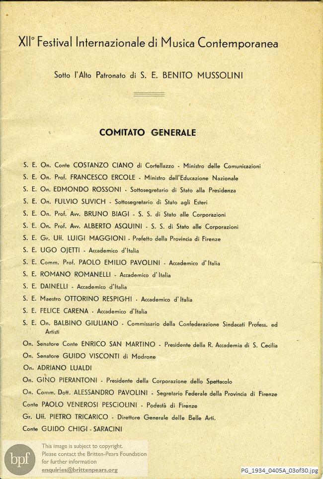 Programme for the twelfth Festival of the International Society for Contemporary Music, Florence