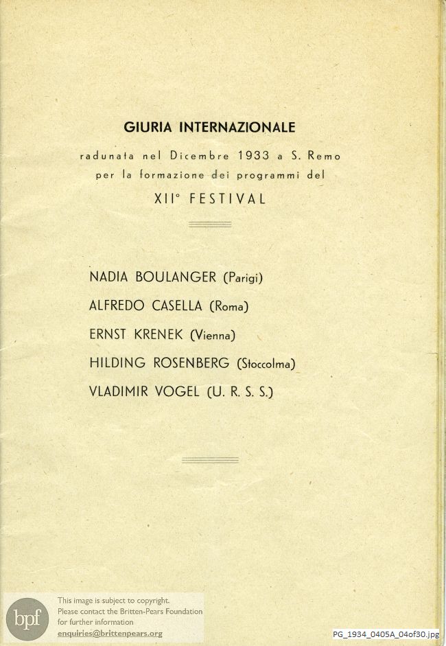 Programme for the twelfth Festival of the International Society for Contemporary Music, Florence
