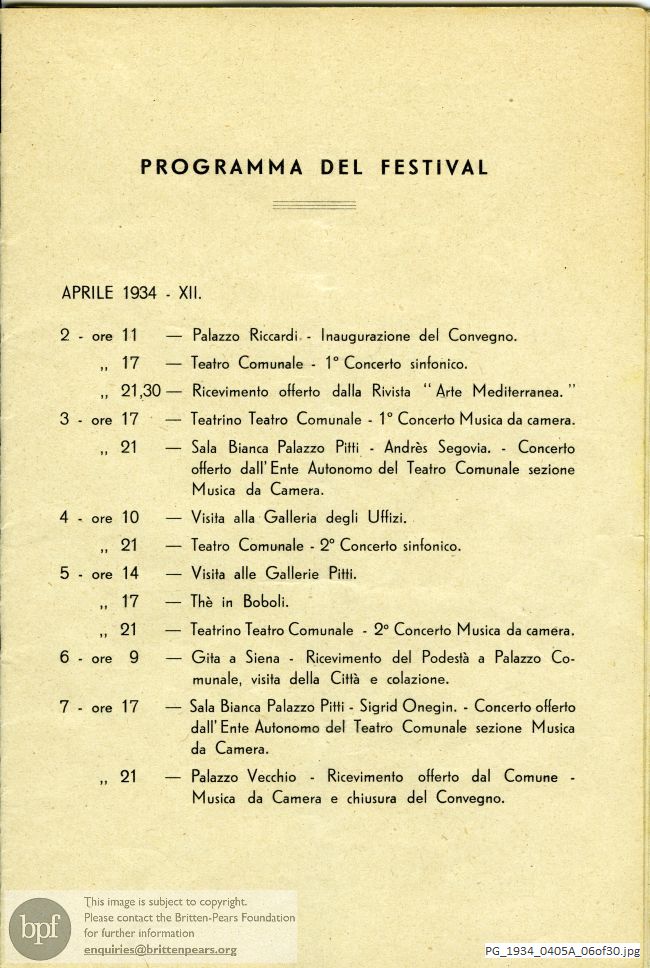 Programme for the twelfth Festival of the International Society for Contemporary Music, Florence