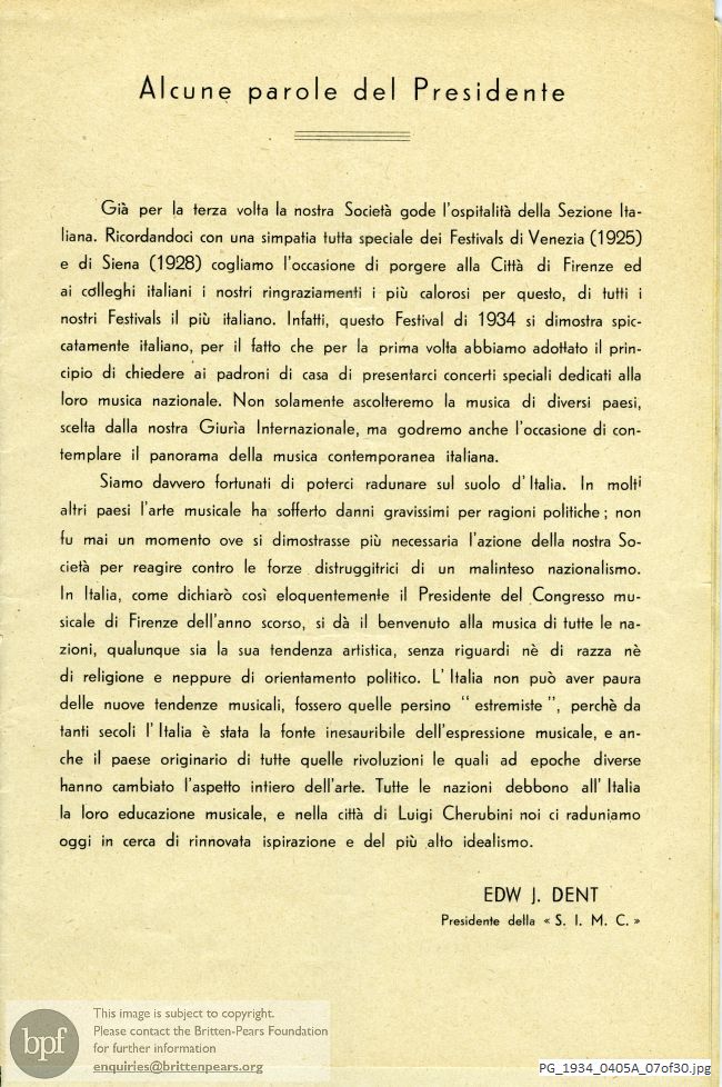 Programme for the twelfth Festival of the International Society for Contemporary Music, Florence