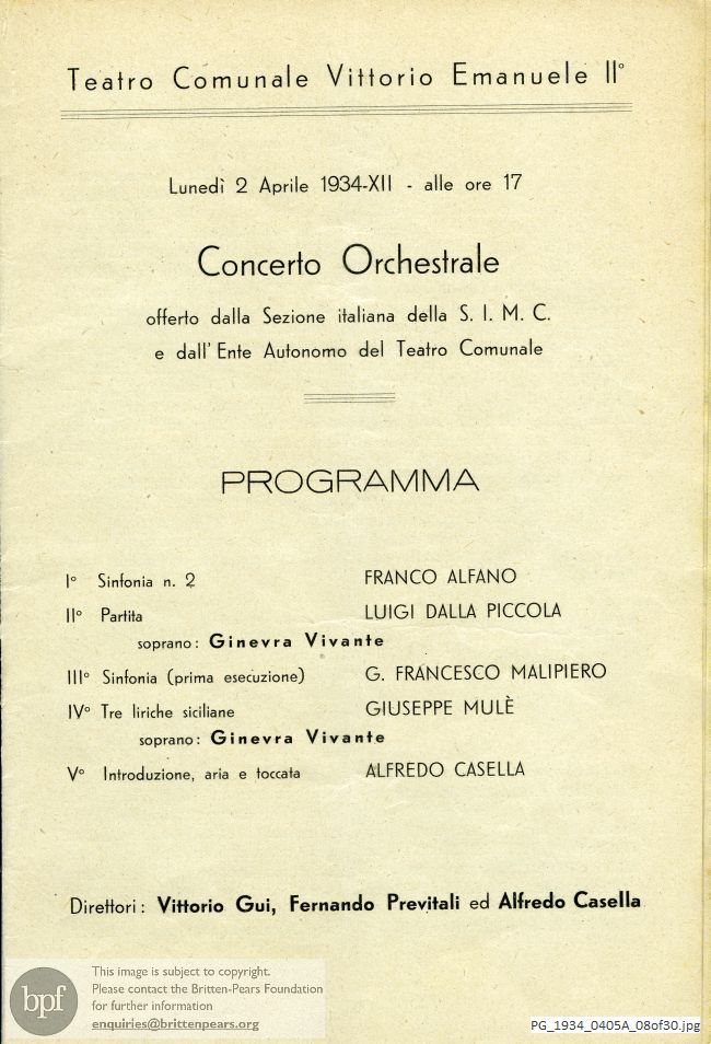 Programme for the twelfth Festival of the International Society for Contemporary Music, Florence