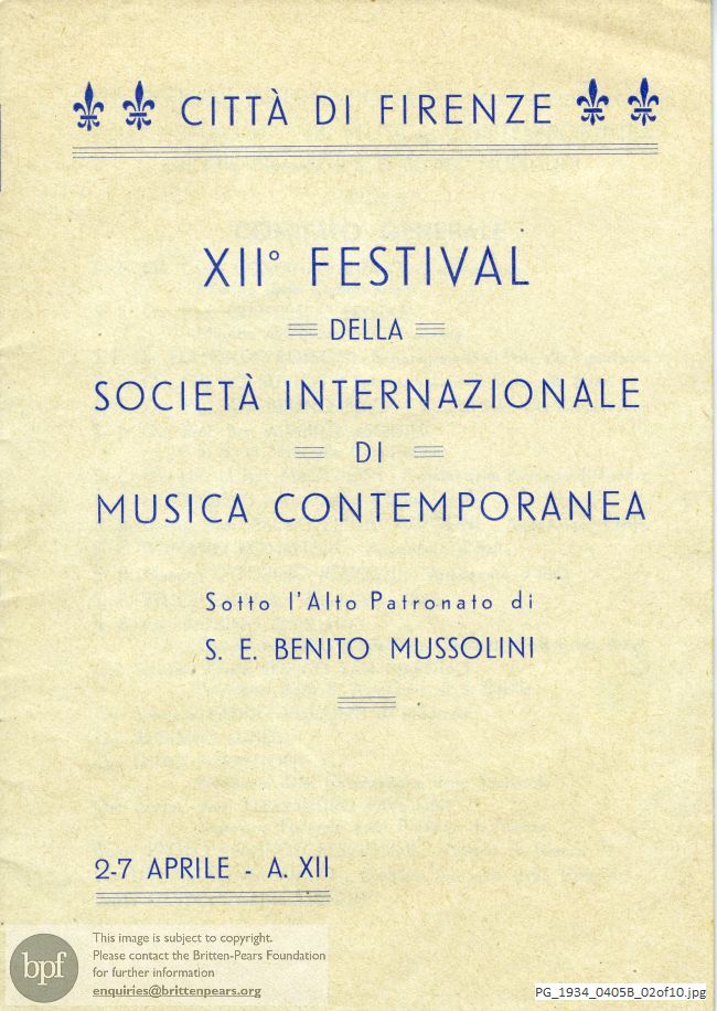 Britten Phantasy Oboe Quartet, Twelfth International Festival of Contemporary Music, Florence