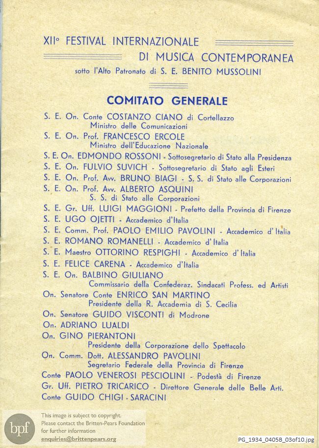 Britten Phantasy Oboe Quartet, Twelfth International Festival of Contemporary Music, Florence