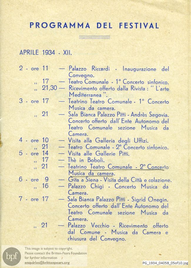 Britten Phantasy Oboe Quartet, Twelfth International Festival of Contemporary Music, Florence