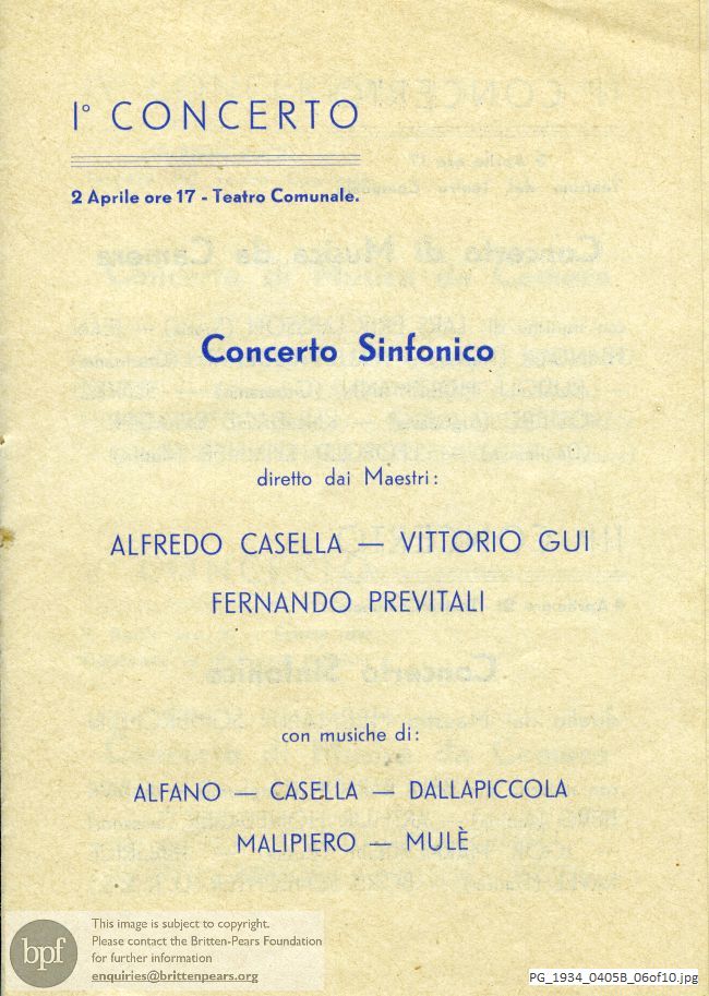 Britten Phantasy Oboe Quartet, Twelfth International Festival of Contemporary Music, Florence