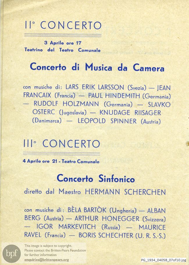 Britten Phantasy Oboe Quartet, Twelfth International Festival of Contemporary Music, Florence