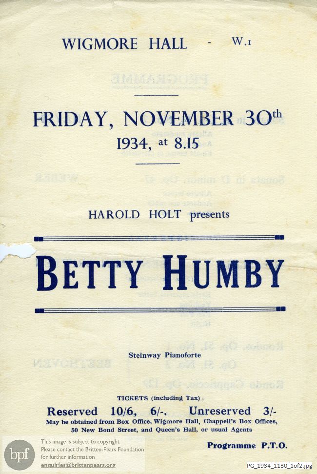 Britten New Studies [Holiday Diary], Wigmore Hall, London