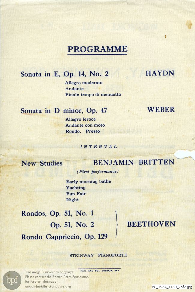 Britten New Studies [Holiday Diary], Wigmore Hall, London
