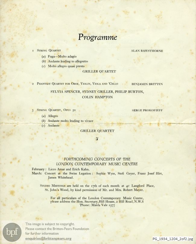 Britten Phantasy Oboe Quartet, Cowdray Hall, London