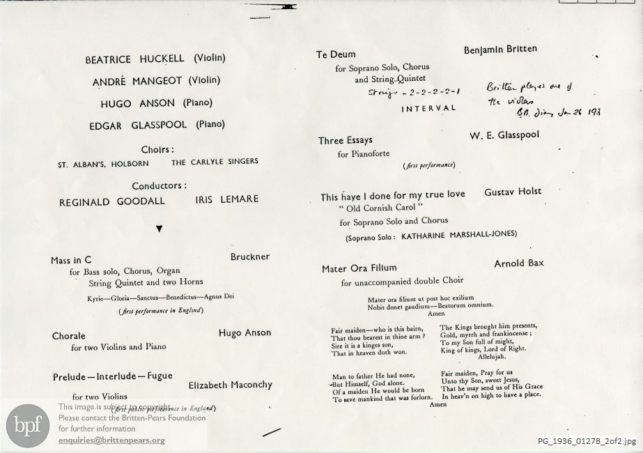 Britten Te Deum, Mercury Theatre, London