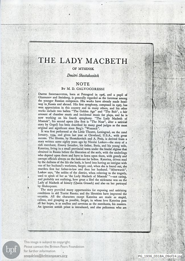 Shostakovich Lady Macbeth of Mtsensk, Queen's Hall, London