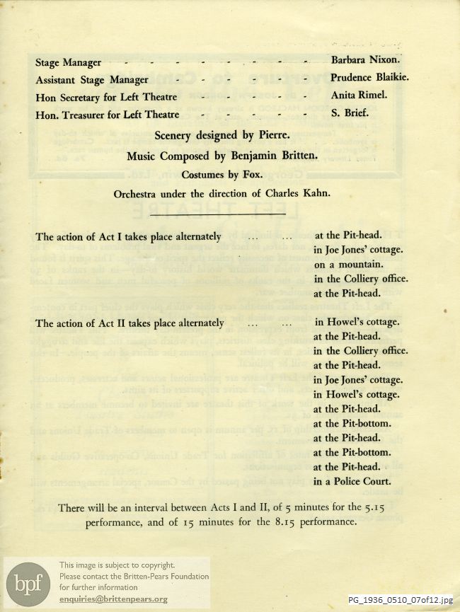 Slater Stay Down Miner, Westminster Theatre, London