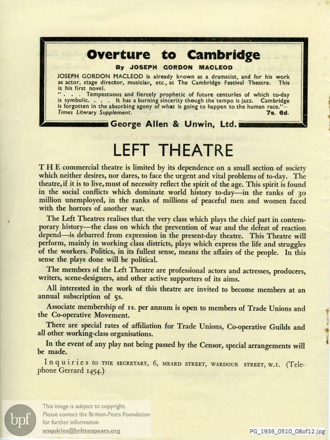 Slater Stay Down Miner, Westminster Theatre, London