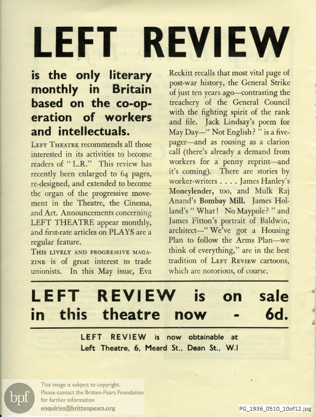 Slater Stay Down Miner, Westminster Theatre, London