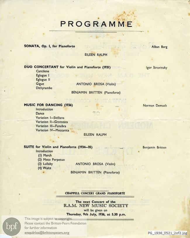 Britten Suite for Violin and Piano, Duke's Hall, Royal Academy of Music, London