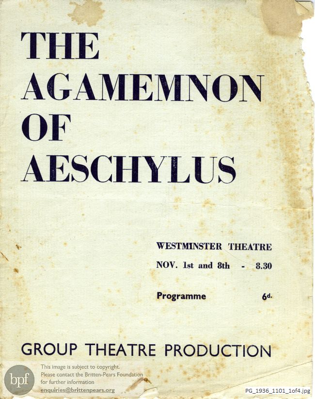 Britten The Agamemnon of Aeschylus, Westminster Theatre, London