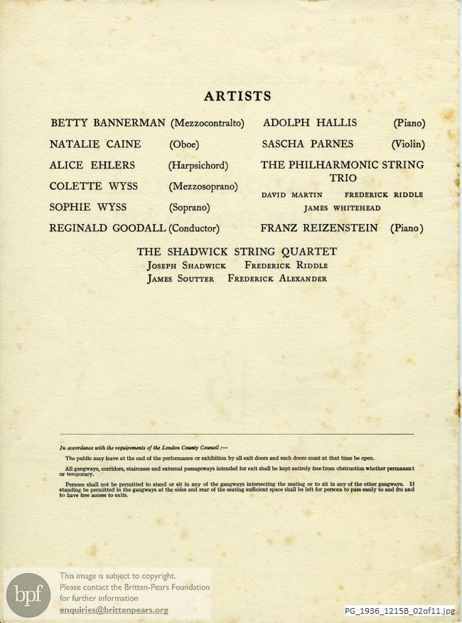 Britten Temporal [Variations] Suite for Oboe and Two Duets (titles to be announced) [Two Ballads], Wigmore Hall, London
