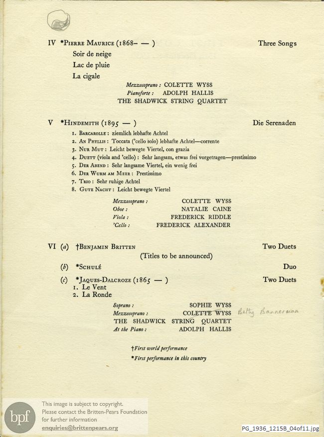 Britten Temporal [Variations] Suite for Oboe and Two Duets (titles to be announced) [Two Ballads], Wigmore Hall, London