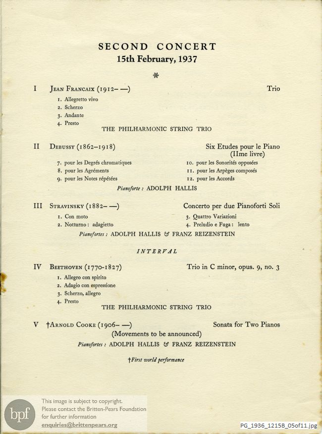 Britten Temporal [Variations] Suite for Oboe and Two Duets (titles to be announced) [Two Ballads], Wigmore Hall, London