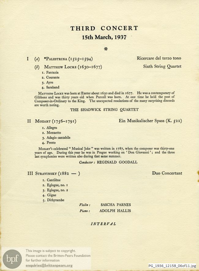 Britten Temporal [Variations] Suite for Oboe and Two Duets (titles to be announced) [Two Ballads], Wigmore Hall, London