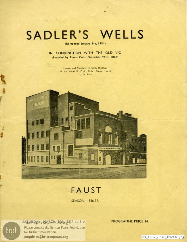 Gounod Faust, Sadler's Wells, London